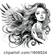 Black And White Female Angel With Tattoos by dero