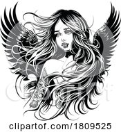 Poster, Art Print Of Black And White Female Angel With Tattoos