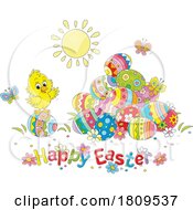 Cartoon Easter Chick And Eggs
