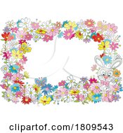 Poster, Art Print Of Cartoon Easter Bunny And Flower Border