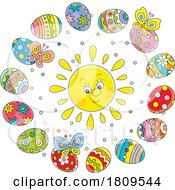 Cartoon Sun And Easter Eggs