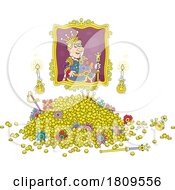 Poster, Art Print Of Cartoon Evil King Portrait Over A Pile Of Jewels And Gold