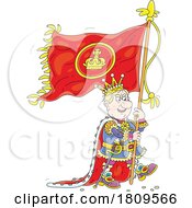Cartoon Evil King Marching With A Flag In A Parade