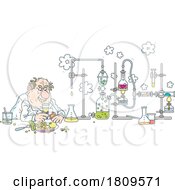Cartoon Mad Scientist Eating In The Laboratory