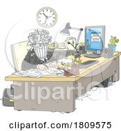 Poster, Art Print Of Cartoon Vile Business Man Or Politician With A Garbage Head Writing Nasty Letters At His Desk