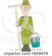 Cartoon Cleaning Soldier On Sentry Duty