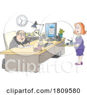 Cartoon Nice Secretary Serving A Business Man Or Politician At His Desk