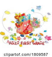 Poster, Art Print Of Cartoon Backpack Mascot With Hello First Grade Text