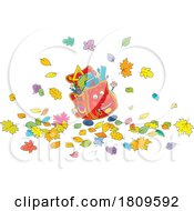 Cartoon Backpack Mascot With Autumn Leaves