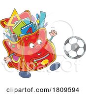 Cartoon Backpack Mascot Playing Soccer