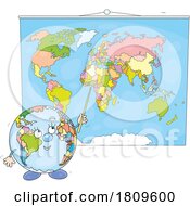 Poster, Art Print Of Cartoon Globe Mascot Teaching Geography With A Map