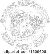 03/14/2024 - Cartoon Backpack Mascot With Goodbye Kindergarten Hello First Grade Text