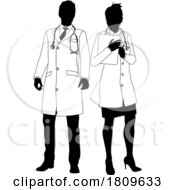 Poster, Art Print Of Male And Female Doctors Man And Woman Silhouette