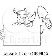 Poster, Art Print Of Gardener Rhino Cartoon Handyman Tool Mascot