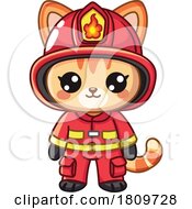 Cartoon Orange Cat Firefighter In Uniform