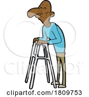 Sticker Of A Cartoon Old Man With Walking Frame