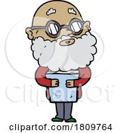 Poster, Art Print Of Sticker Of A Cartoon Curious Man With Beard And Glasses