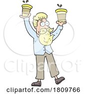 Sticker Of A Cartoon Man With Coffee Cups