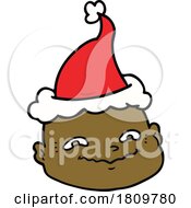 Sticker Cartoon Of A Bald Man Wearing Santa Hat