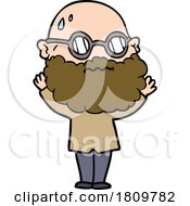 Poster, Art Print Of Sticker Of A Cartoon Worried Man With Beard And Spectacles