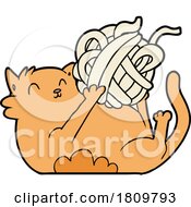 Cartoon Cat Playing With Ball Of String