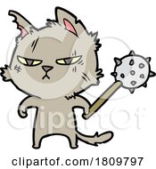 Poster, Art Print Of Tough Cartoon Cat With Mace