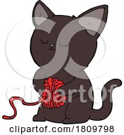 Cartoon Cute Black Cat Playing With Ball Of Yarn