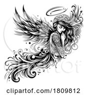 Poster, Art Print Of Black And White Female Angel With Tattoos