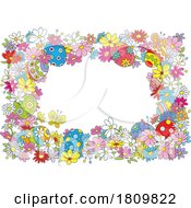 Cartoon Spring Time Floral Easter Frame With Eggs Flowers And Butterflies
