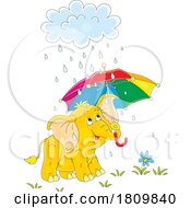 Licensed Clipart Cartoon Elephant Holding An Umbrella In The Rain