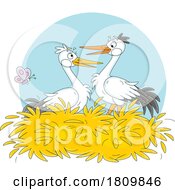 Poster, Art Print Of Licensed Clipart Cartoon Stork Pair In A Nest