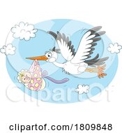 Licensed Clipart Cartoon Stork Flying With A Baby by Alex Bannykh
