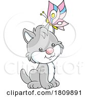 Poster, Art Print Of Licensed Clipart Cartoon Kitten And Butterfly