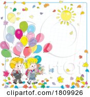 Cartoon School Kids With Balloons Over Paper