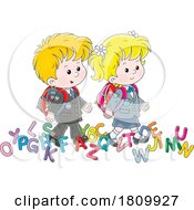 Cartoon School Kids With Alphabet Letters