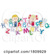 Poster, Art Print Of Licensed Clipart Cartoon School Kids With Alphabet Letters
