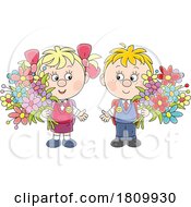 Poster, Art Print Of Licensed Clipart Cartoon School Kids With Flowers