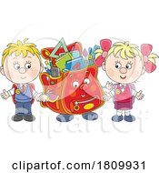 Poster, Art Print Of Licensed Clipart Cartoon School Kids With A Book Bag