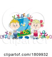 Poster, Art Print Of Licensed Clipart Cartoon School Kids With An Alphabet Book