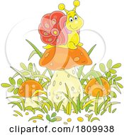 03/27/2024 - Licensed Clipart Cartoon Happy Snail On A Mushroom