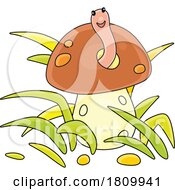 Licensed Clipart Cartoon Happy Worm In A Mushroom by Alex Bannykh