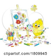 Poster, Art Print Of Licensed Clipart Cartoon Chick Painting Spring Flowers