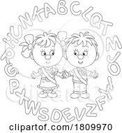 Licensed Clipart Cartoon School Kids In A Circle Of Alphabet Letters