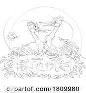 Poster, Art Print Of Licensed Clipart Cartoon Stork Pair In A Nest