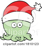 Poster, Art Print Of Cartoon Octopus Wearing Christmas Hat