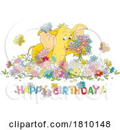 Licensed Clipart Cartoon Cute Elephant With Flowers Over Happy Birthday