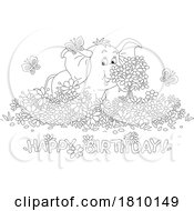 Poster, Art Print Of Licensed Clipart Cartoon Cute Elephant With Flowers Over Happy Birthday