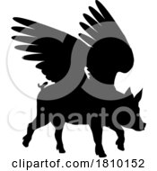 Poster, Art Print Of Flying Pig Wings Silhouette Saying Pigs Might Fly