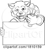 Poster, Art Print Of Wolf Dog Hammer Cartoon Mascot Handyman Carpenter