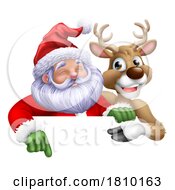 Poster, Art Print Of Santa Claus Father Christmas And Reindeer Sign